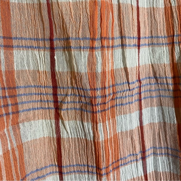 Lucky Brand Button Front Blouse Cap Sleeve Lightweight Pink Plaid Size Large - Picture 3 of 10